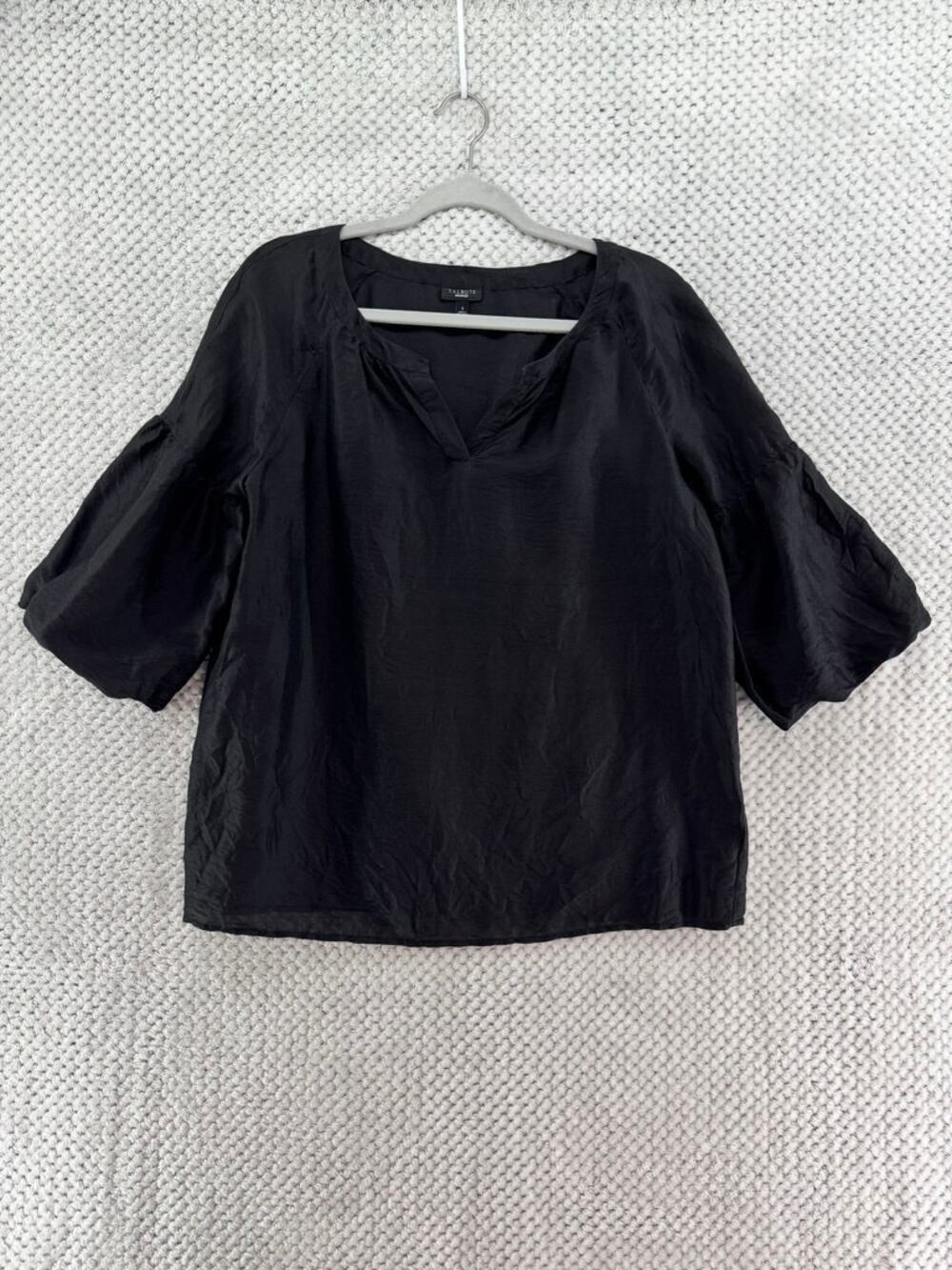 Talbots Silk Top Womens S Black Satin V-Neck Whimsigoth Money Preppy